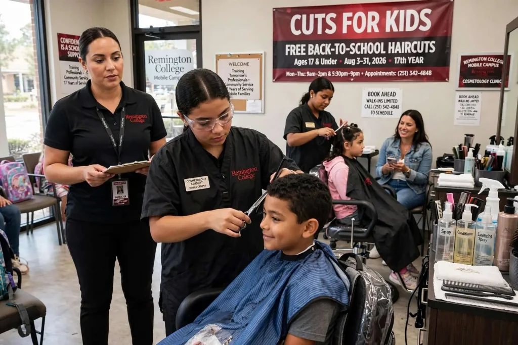 Illustration for the news story: Remington College’s ‘Cuts for Kids’ Returns to Mobile With Free Back-to-School Haircuts