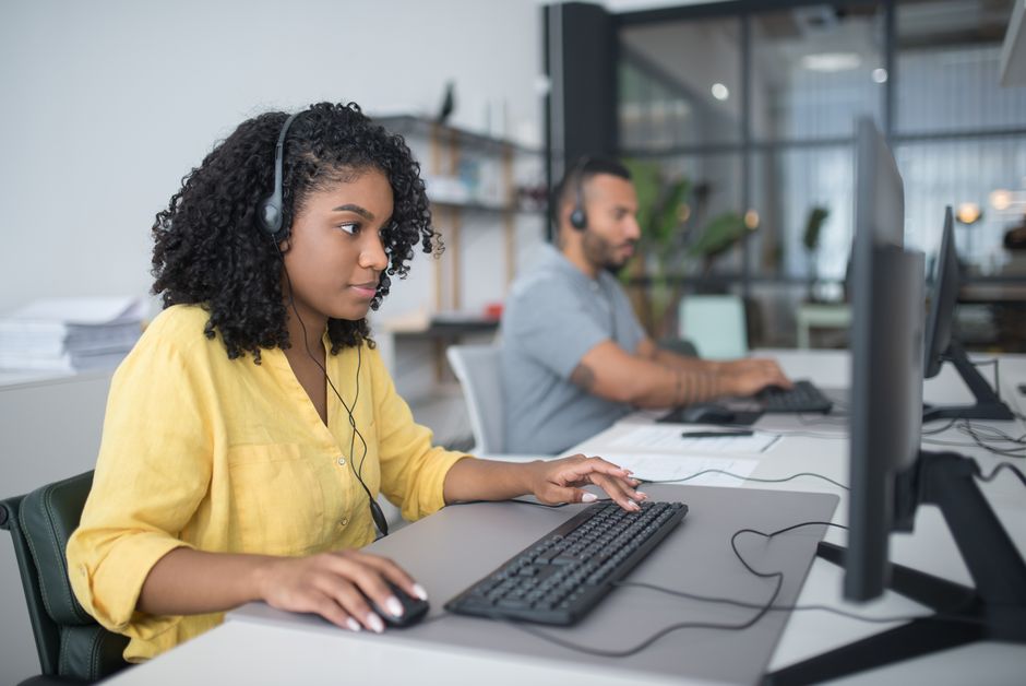 Customer service representative working at a call center