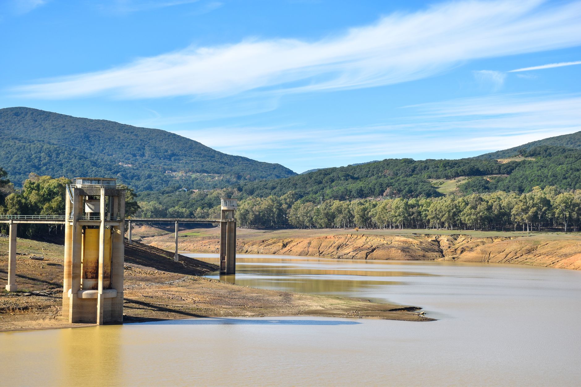 Low reservoir levels illustrating the Southeast drought behind the tri-state water dispute