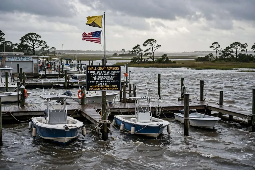 Illustration for the news story: Small Craft Advisory Issued for Mobile Bay and Mississippi Sound as Bertha’s Winds Linger
