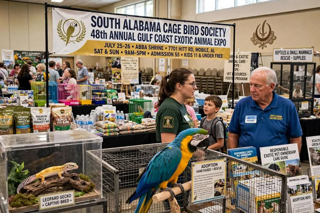 Illustration for the news story: South Alabama Cage Bird Society to Host 48th Annual Gulf Coast Exotic Animal Expo