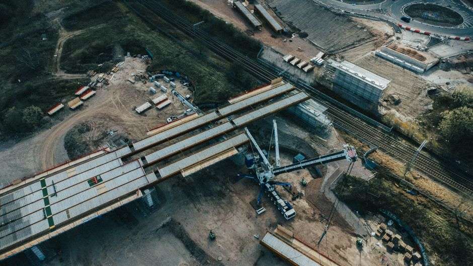 Aerial view of a large cleared industrial site prepared for manufacturing development