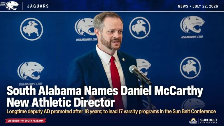 Illustration for the news story: South Alabama Names Daniel McCarthy New Athletic Director
