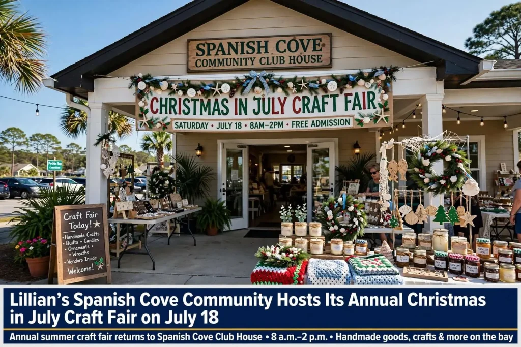 Illustration for the news story: Lillian’s Spanish Cove Community Hosts Its Annual Christmas in July Craft Fair on July 18