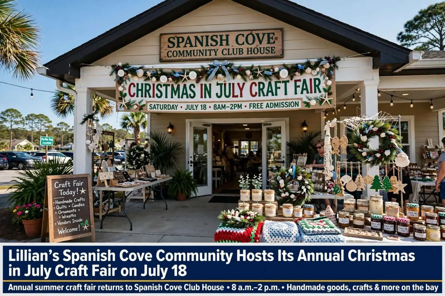 Illustration for the news story: Lillian’s Spanish Cove Community Hosts Its Annual Christmas in July Craft Fair on July 18