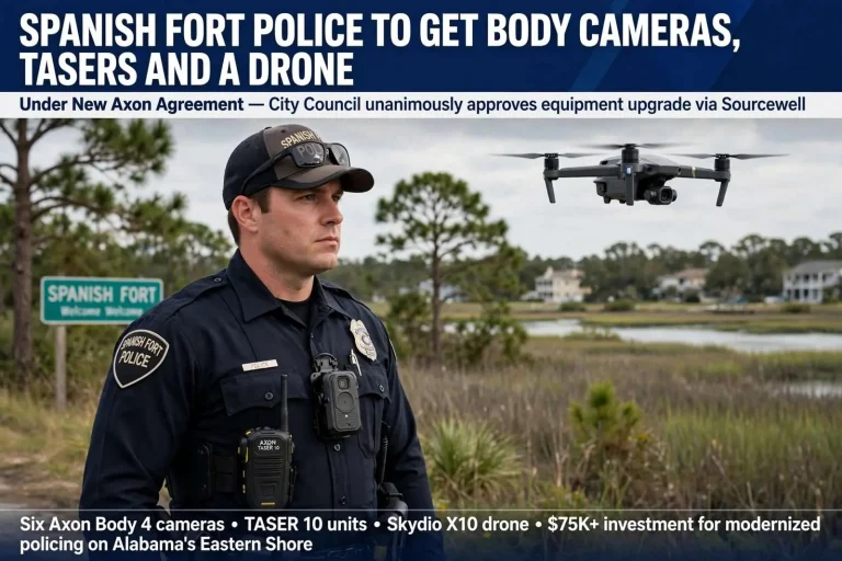 Illustration for the news story: Spanish Fort Police to Get Body Cameras, Tasers and a Drone Under New Axon Agreement