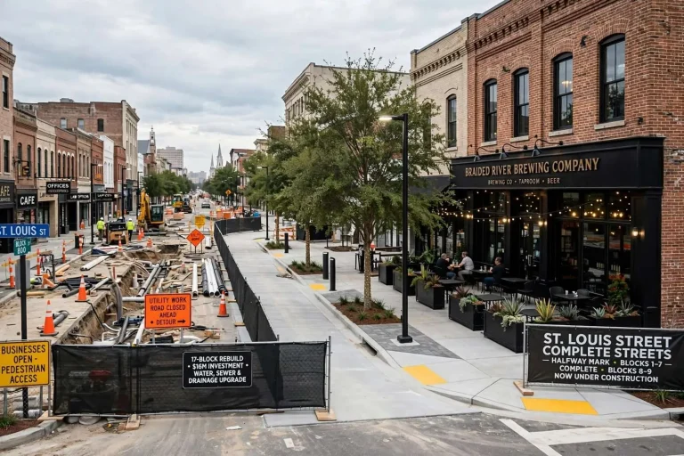 Illustration for the news story: St. Louis Street Rebuild Passes the Halfway Mark as Downtown Mobile Corridor Takes Shape