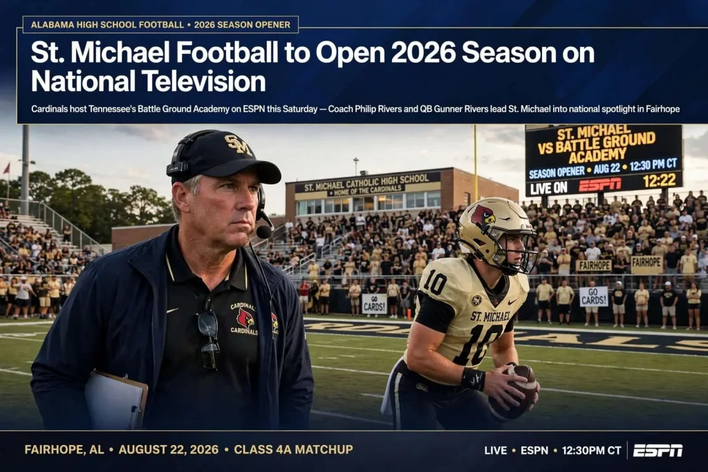 Illustration for the news story: St. Michael Football to Open 2026 Season on National Television