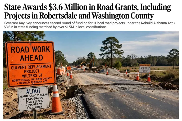 Illustration for the news story: State Awards $3.6 Million in Road Grants, Including Projects in Robertsdale and Washington County