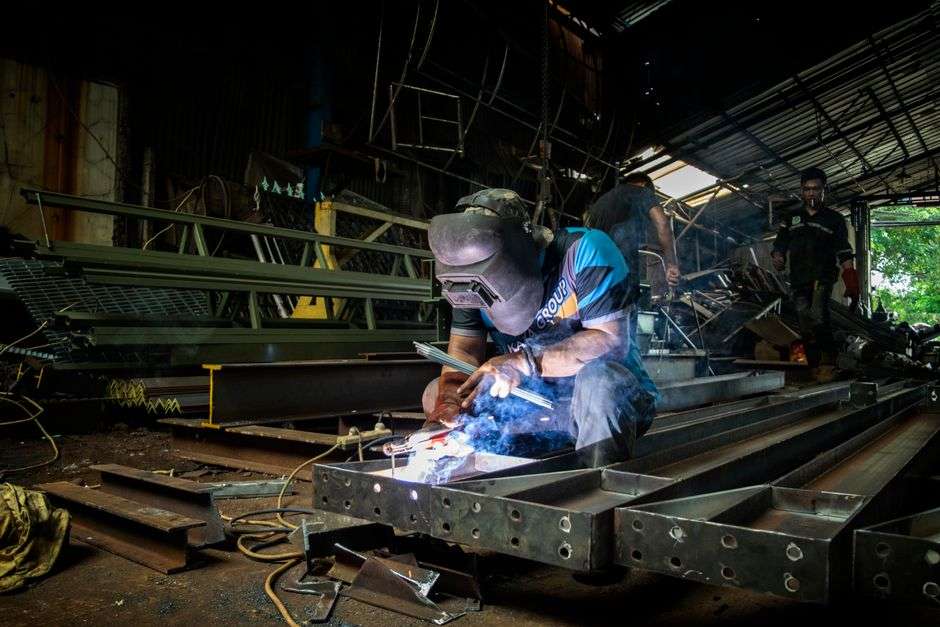 Interior of a steel fabrication and manufacturing facility