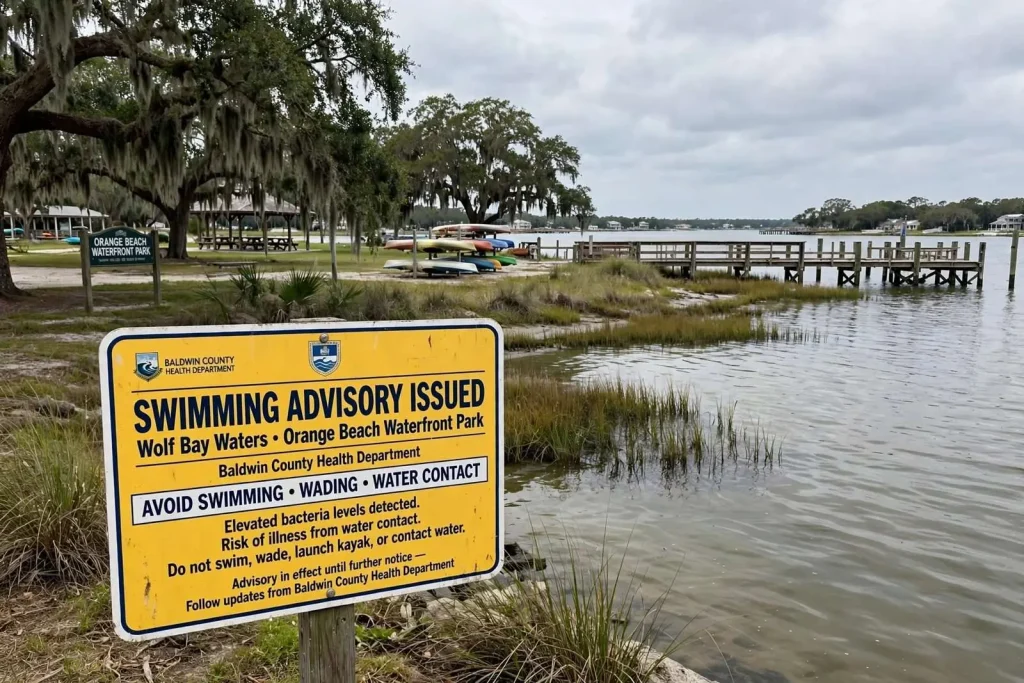 Illustration for the news story: Swimming Advisory Issued for Wolf Bay Waters at Orange Beach Waterfront Park