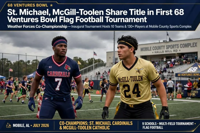 Illustration for the news story: St. Michael, McGill-Toolen Share Title in First 68 Ventures Bowl Flag Football Tournament