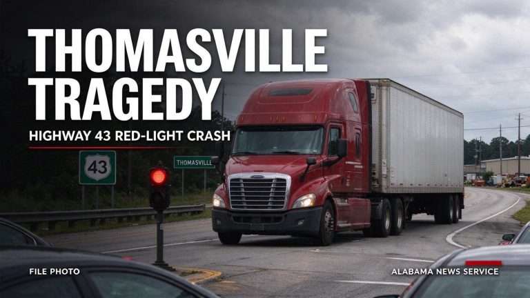 Illustration for the news story: Two People Died at a Thomasville Red Light. The Truck Driver Who Hit Them Will Serve Almost No Additional Time.