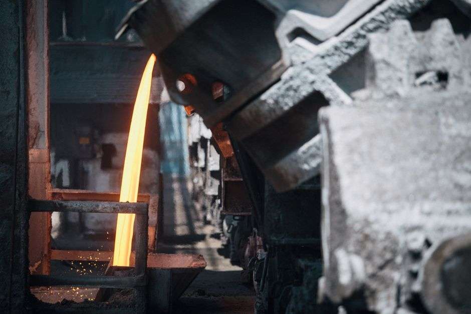 Industrial steel mill equipment, illustrating Mobile County's Calvert steel complex