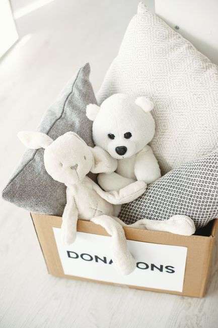 A box of donated toys collected for a holiday toy drive