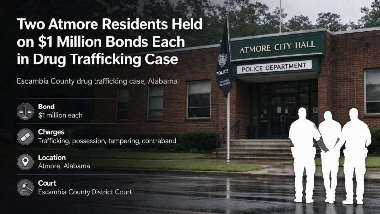Illustration for the news story: Two Atmore Residents Held on $1 Million Bonds Each in Drug Trafficking Case