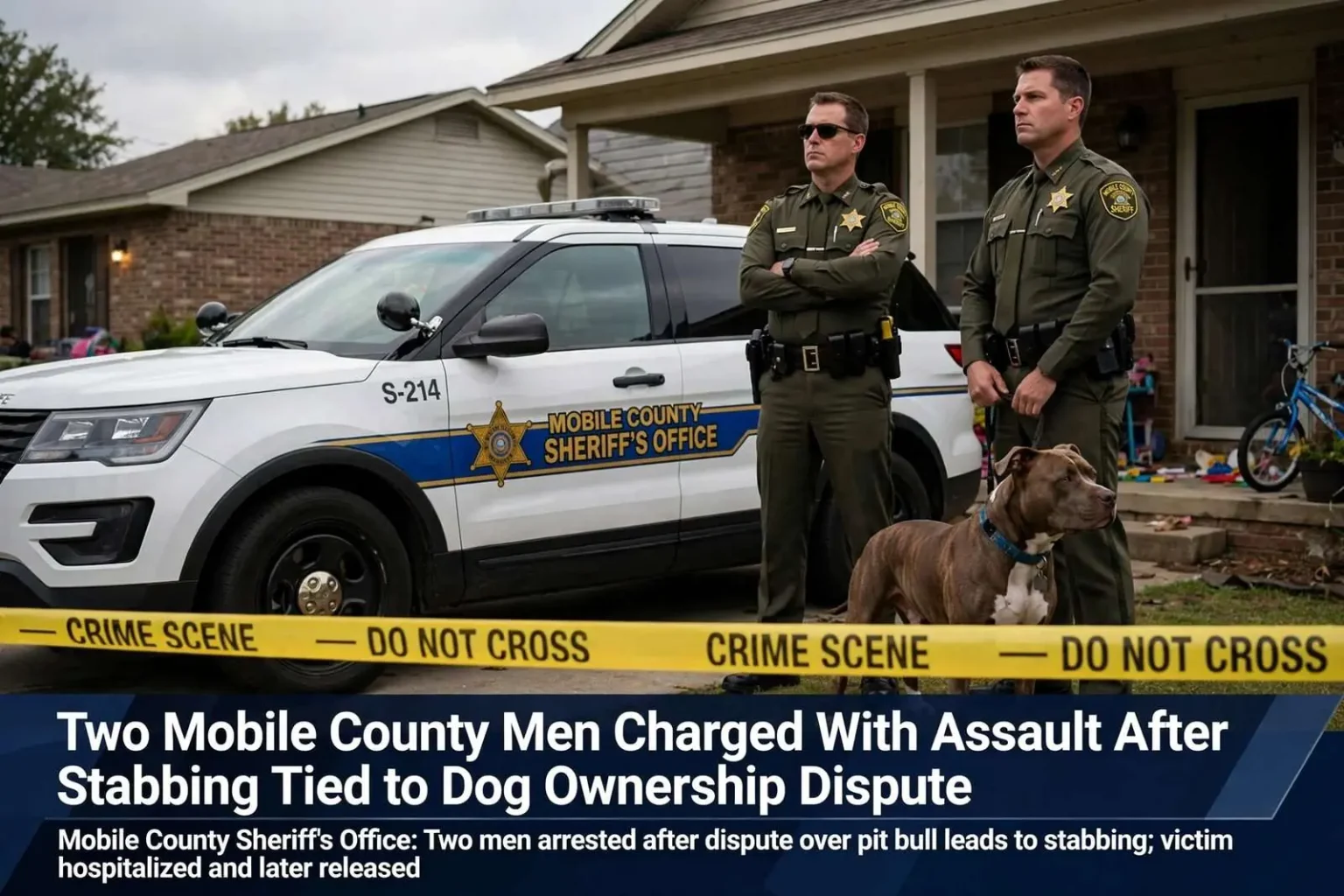 Illustration for the news story: Two Mobile County Men Charged With Assault After Stabbing Tied to Dog Ownership Dispute