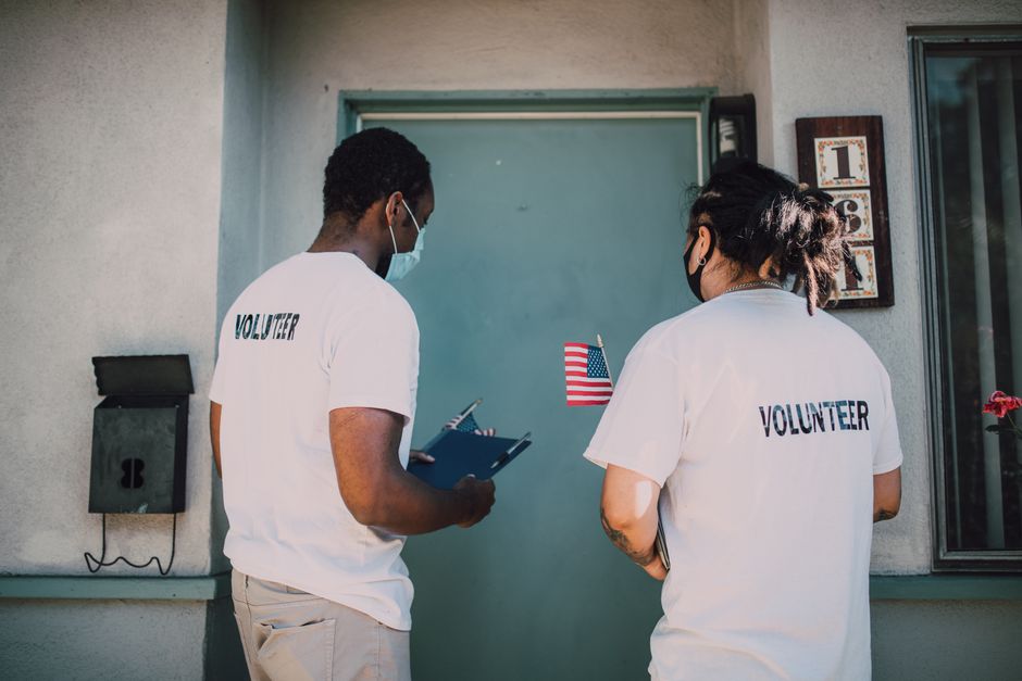 Volunteers working together on a community service project