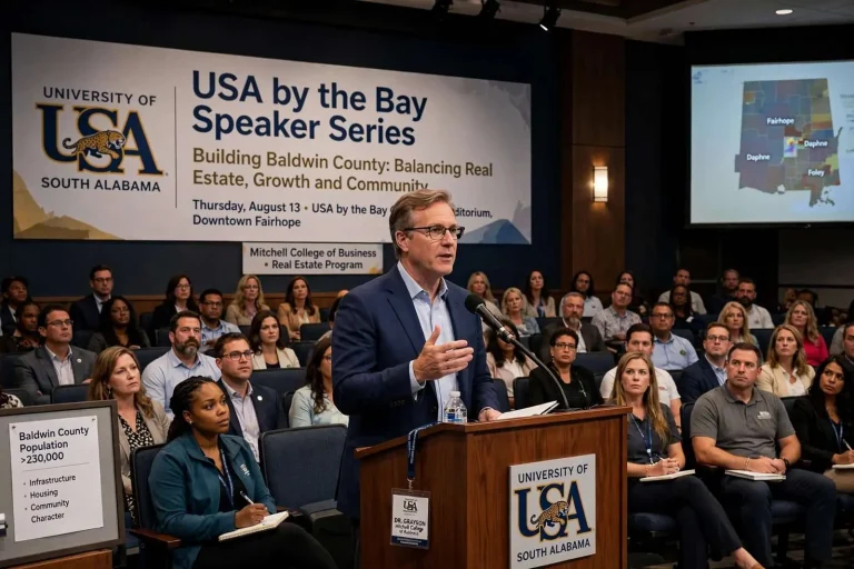 Illustration for the news story: USA by the Bay Speaker Series Explores Baldwin County Growth with Dr. Grayson Glaze