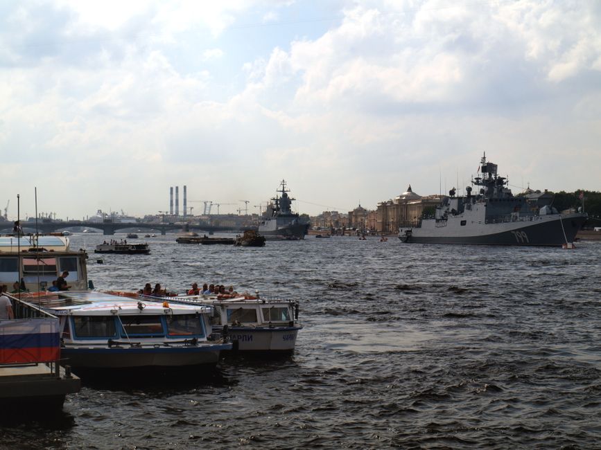 Navy combat ship moving down a river during a sea trial