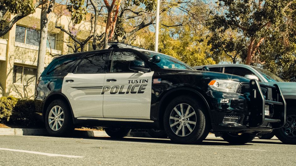 Police vehicle outside a high school