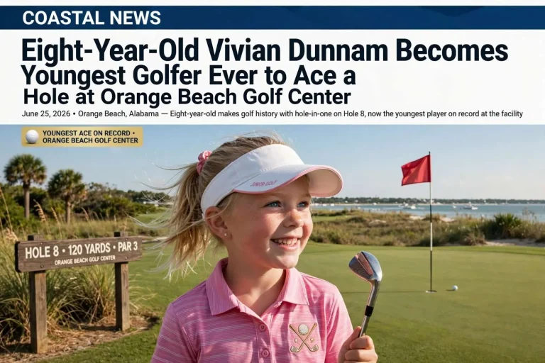 Illustration for the news story: Eight-Year-Old Vivian Dunnam Becomes Youngest Golfer Ever to Ace a Hole at Orange Beach Golf Center