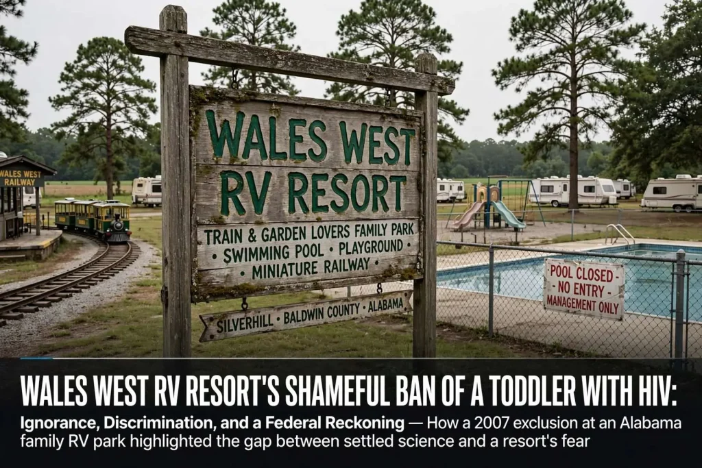 Illustration for the news story: Wales West RV Resort’s Shameful Ban of a Toddler with HIV: Ignorance, Discrimination, and a Federal Reckoning