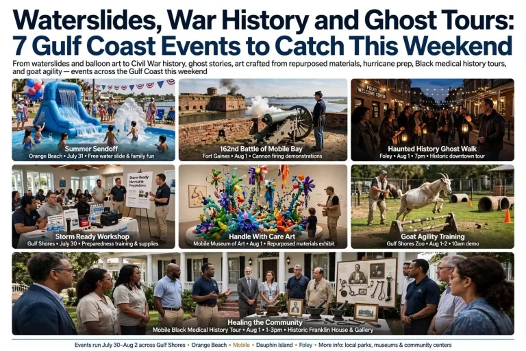 Illustration for the news story: Waterslides, War History and Ghost Tours: 7 Gulf Coast Events to Catch This Weekend