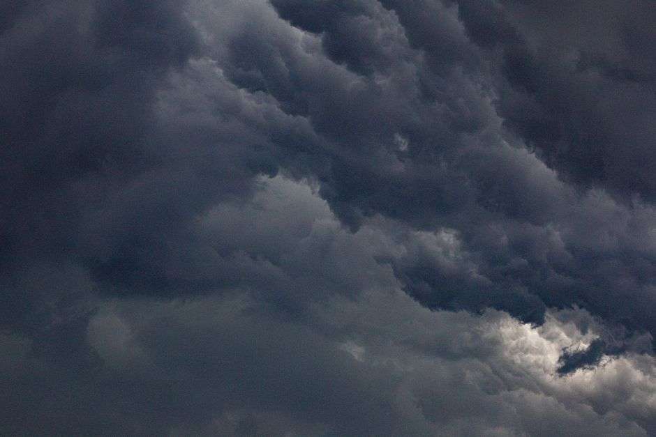 Dark storm clouds gathering in the sky over the Alabama Gulf Coast
