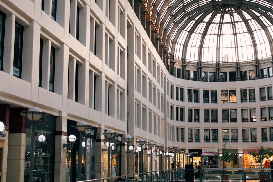 Shopping center storefronts under redevelopment
