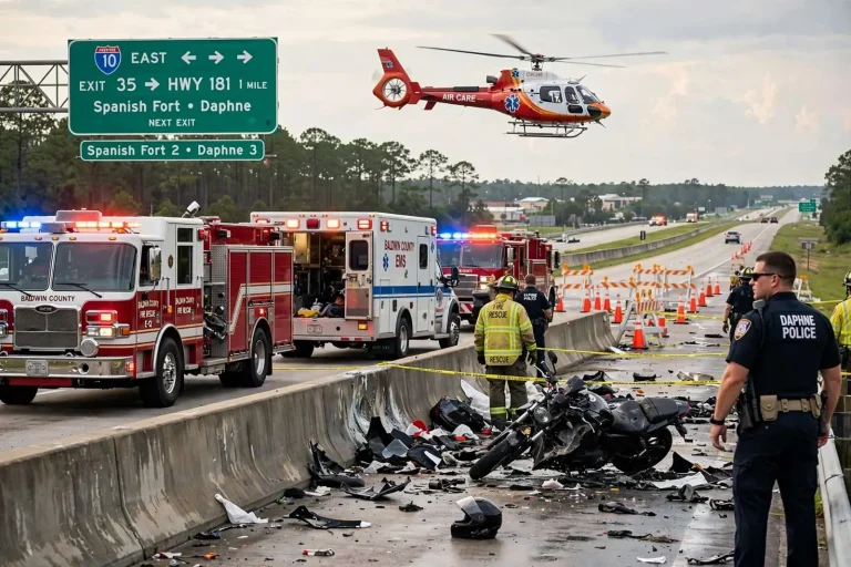 Illustration for the news story: Woman Airlifted to ICU After High-Speed Motorcycle Crash on I-10 in Baldwin County