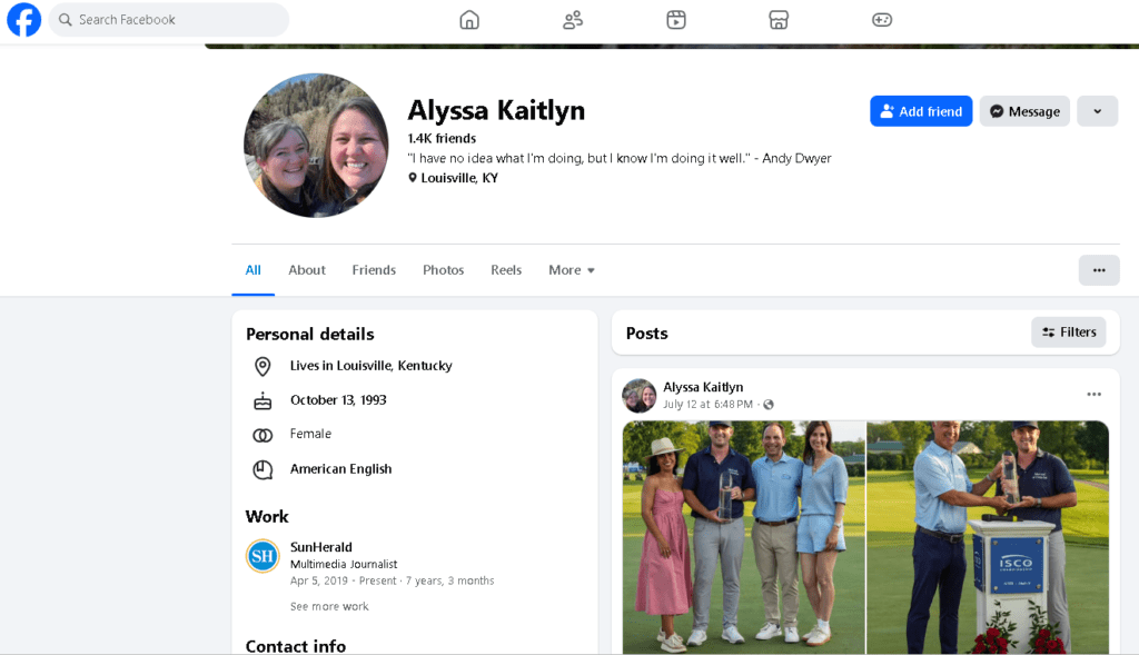 Former Journalist Alyssa Newton Fake Facebook Profile