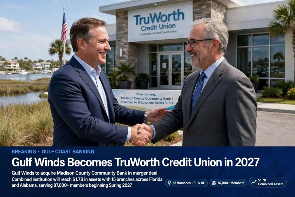 Illustration for the news story: A New Name for a Gulf Coast Institution: Gulf Winds Becomes TruWorth Credit Union in 2027