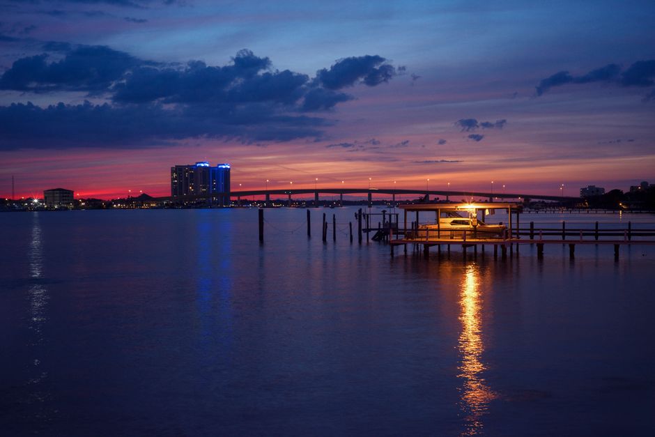 View of the Mobile Bay waterfront on the Alabama Gulf Coast