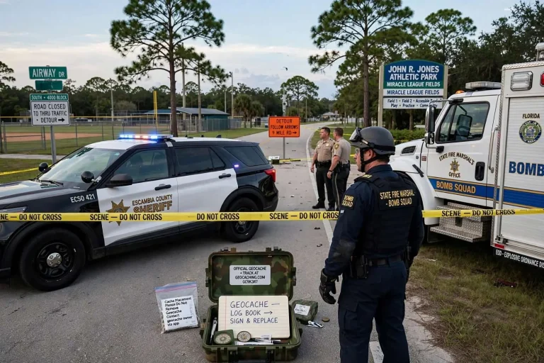 Illustration for the news story: Bomb Squad Called to Airway Drive for a Suspicious Object That Turned Out to Be a Geocache