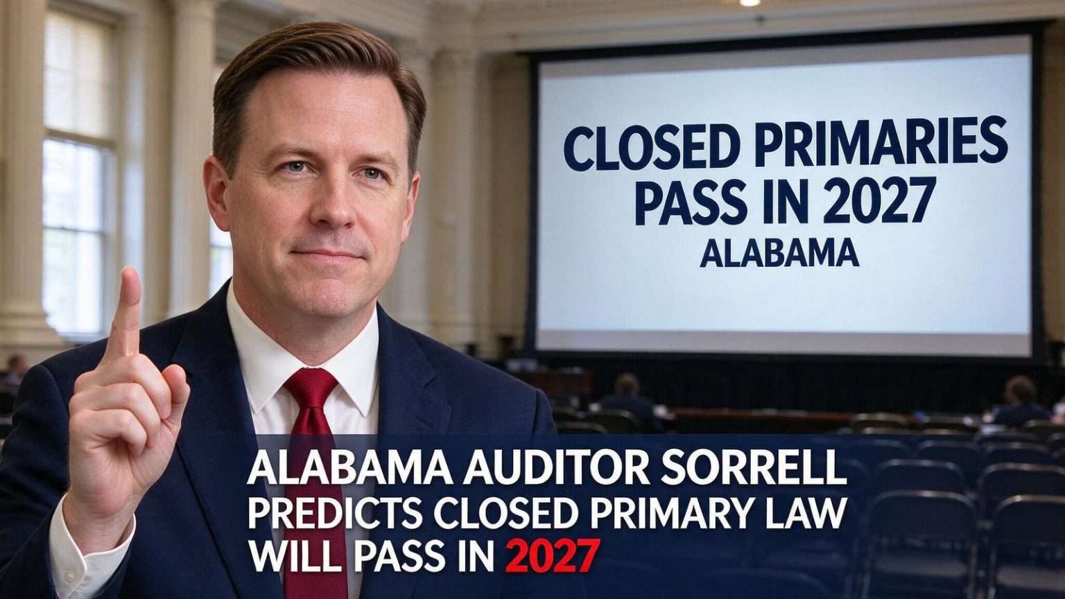 Illustration for the news story: Alabama Auditor Sorrell Predicts Closed Primary Law Will Pass in 2027