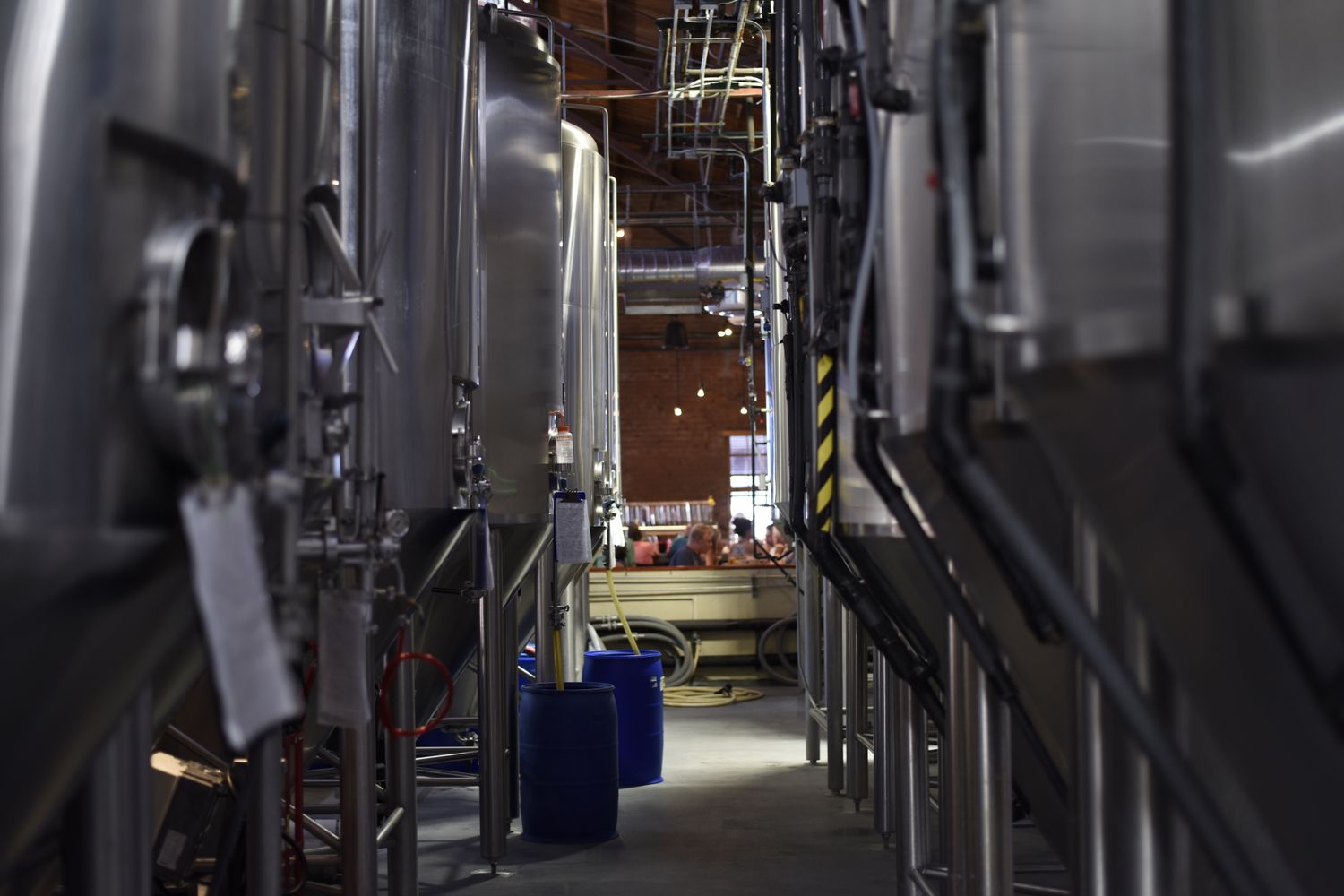 Brewing tanks at a craft brewery in Alabama