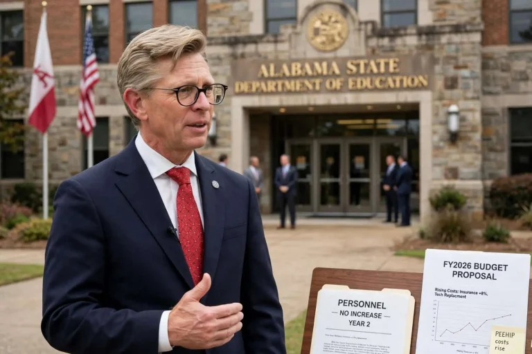Illustration for the news story: Alabama Education Department Proposes Flat Staffing Again as Insurance, Tech Costs Climb