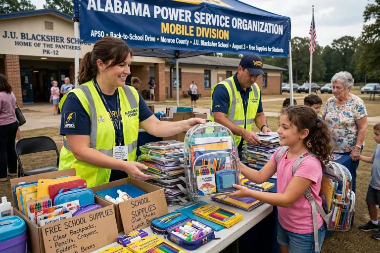 Illustration for the news story: Alabama Power Volunteers Deliver Backpacks, School Supplies to Monroe County Students