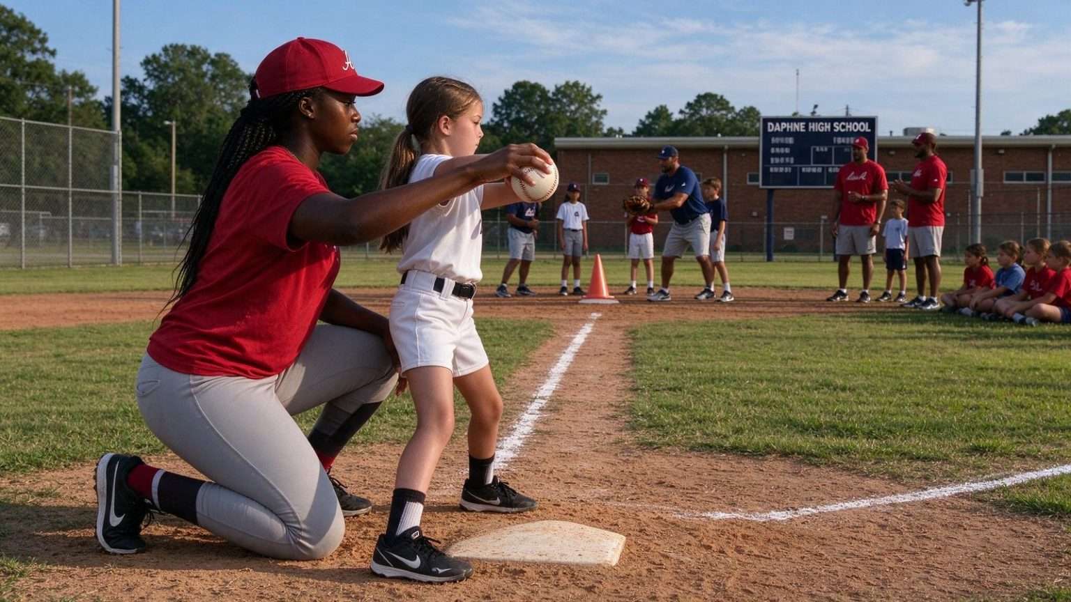 Illustration for the news story: Former Daphne Athletes, Including Vic Moten and NFL Veterans, Return to Teach Kids Softball and Football Skills