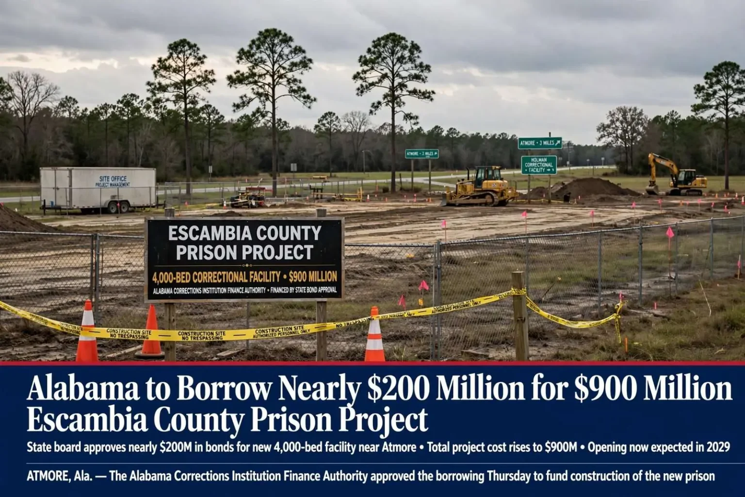 Illustration for the news story: Alabama to Borrow Nearly $200 Million for $900 Million Escambia County Prison Project