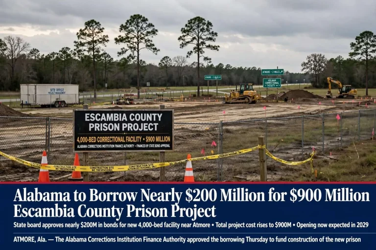 Illustration for the news story: Alabama to Borrow Nearly $200 Million for $900 Million Escambia County Prison Project