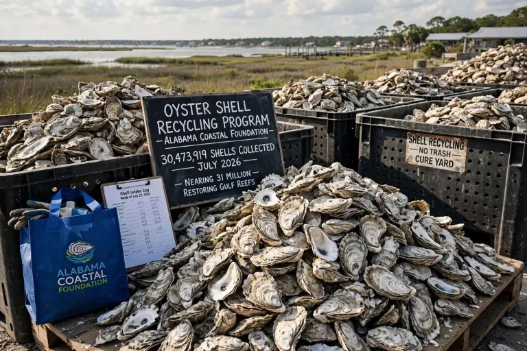 Illustration for the news story: Alabama’s Oyster Shell Recycling Program Nears a Historic 31 Million Shells