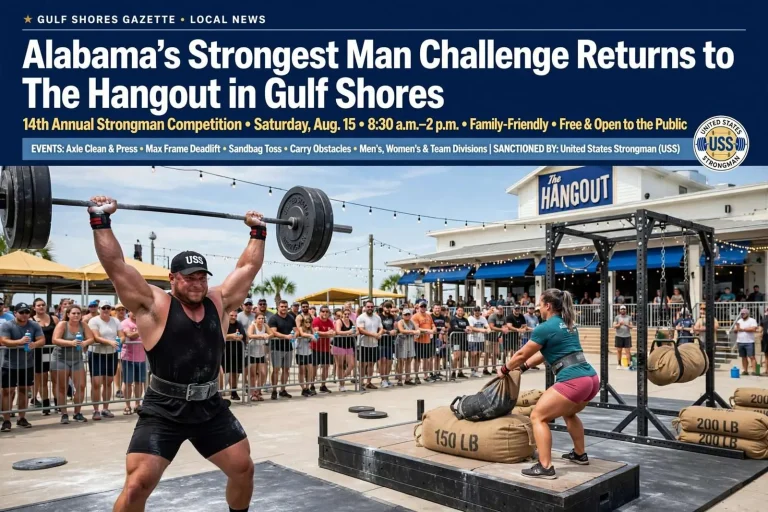 Illustration for the news story: Alabama’s Strongest Man Challenge Returns to The Hangout in Gulf Shores