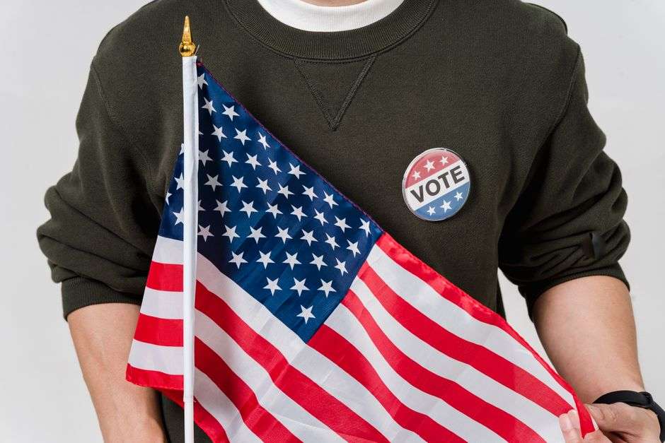 American flag outside a polling location