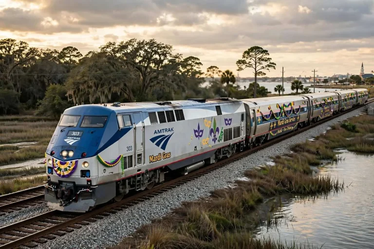 Illustration for the news story: Amtrak’s Mardi Gras Gulf Coast Train Blows Past Ridership Goals