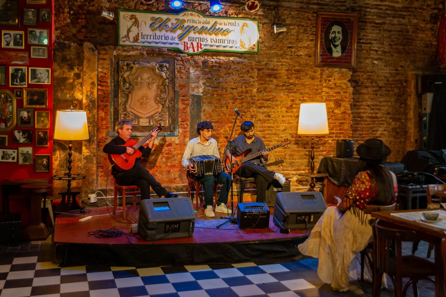 Acoustic trio performing live music in an intimate club