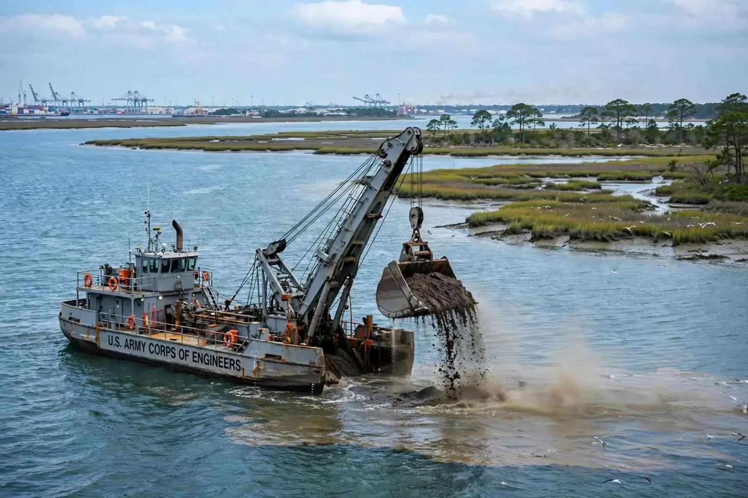 Illustration for the news story: Army Corps Defends Mobile Bay Dredging as Baykeeper Raises Sediment Concerns