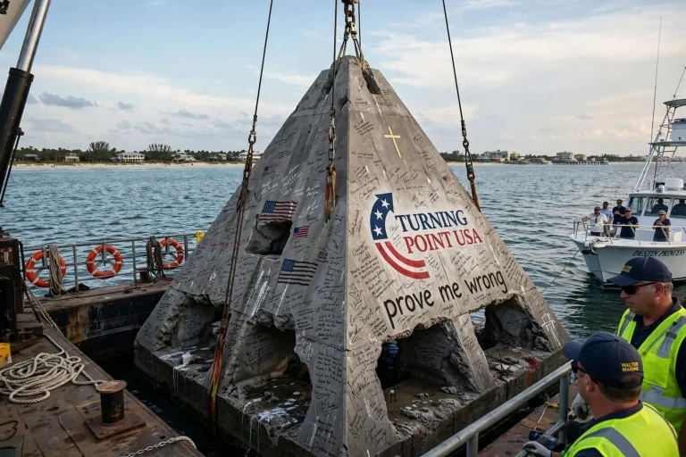Illustration for the news story: Artificial Reef Honoring Charlie Kirk Set to Be Sunk Off Destin This Week