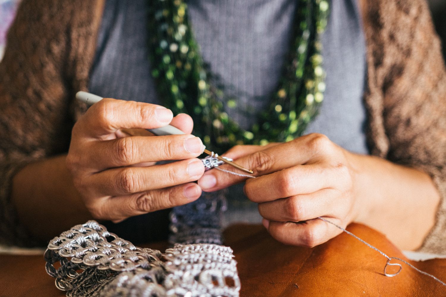Handcrafted necklace made from recycled materials by an Alabama artist